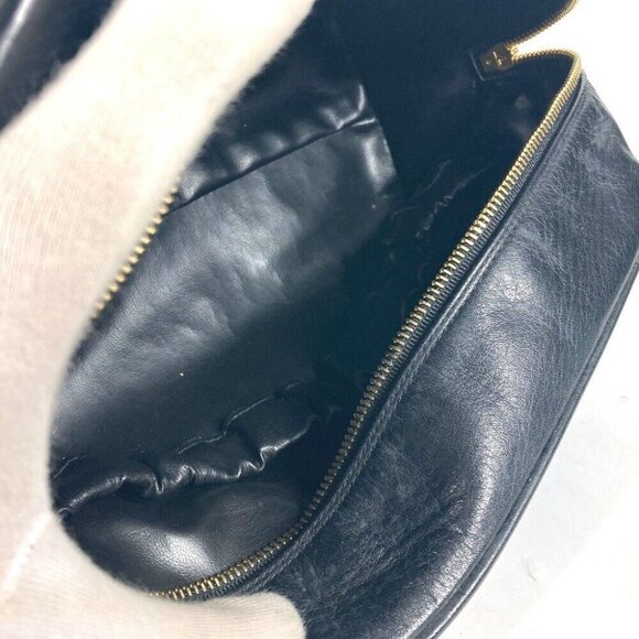 CHANEL vintage Bicolole Clutch Bag Makeup Pouch Cosmetics Pouch Leather Black - Picture 11 of 13